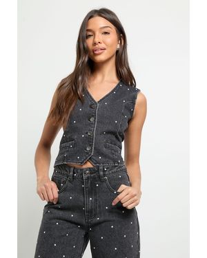 Boohoo Studded Denim Waistcoat - Black