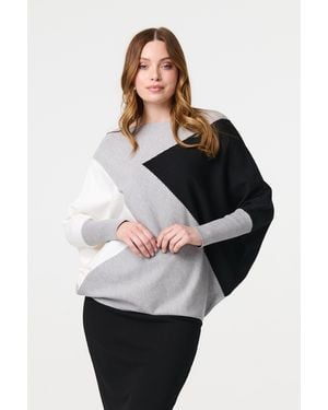 Izabel London Colour Block Oversized Batwing Jumper - Black