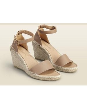 Sosandar Poesy Taupe Leather Wedge Espadrille - Natural