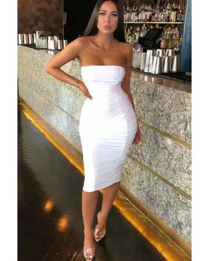 Femme Luxe Strapless Ruched Midi Dress - Black