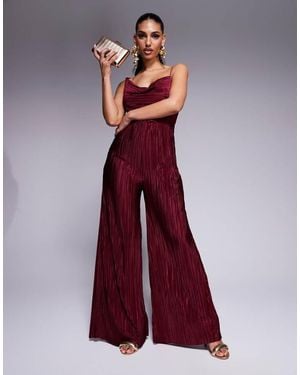 ASOS Plisse Asymmetric Drape Cami Jumpsuit - Purple