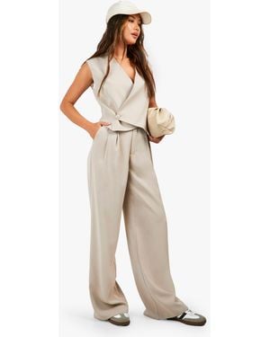 Boohoo Fluid Wide Leg Trousers - Natural