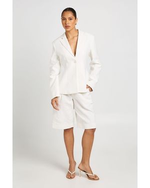 Boohoo Linen Look Tailored Bermuda Shorts - White