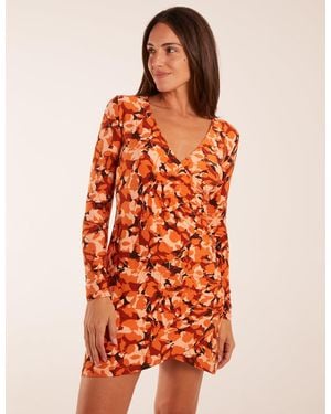 Blue Vanilla Fixed Wrap Gathered Mini Dress - Orange