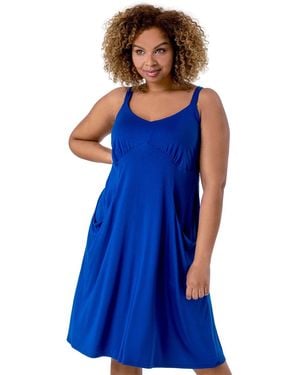 Roman Curve Strappy Pocket Sun Dress - Blue
