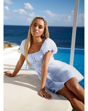 Pink Vanilla Puff Sleeve Romper Dress - Blue