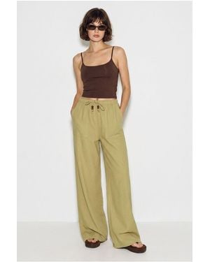 Bianco Lucci Wide-Leg Cotton Trousers With Drawstring Waist - Green
