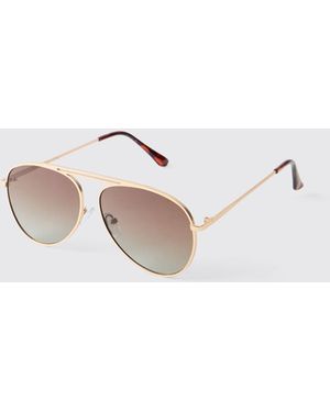BoohooMAN Tinted Aviator Sunglasses - Brown