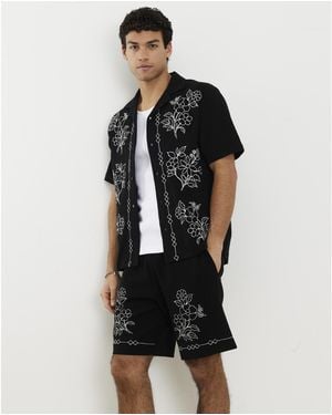 River Island Regular Fit Floral Embroidered Shorts Cotton - Black