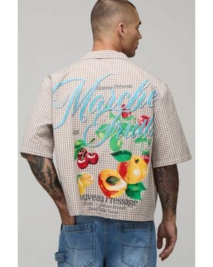 BoohooMAN Oversized Boxy Gingham Marche Print Half Sleeve Shirt - Grey