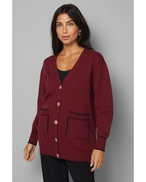 Wallis Cranberry Tipped Button Through Cardigan - Red