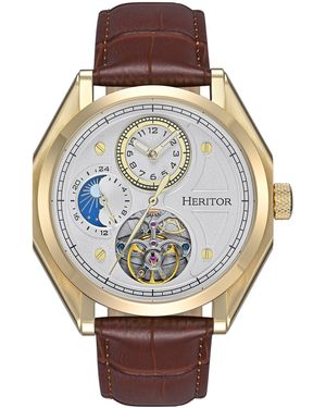 Heritor Antoni Leather-Band Watch - Metallic