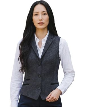 TruClothing Herringbone Wool Tweed Check Tailored Waistcoat - Black