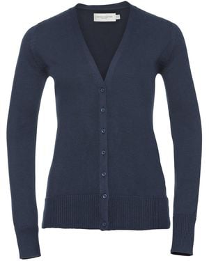 Russell Collection Ladies/ V-Neck Knitted Cardigan (French) - Blue
