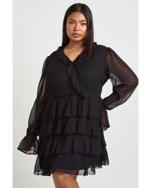 Boohoo Plus Ruffle Wrap Skater Dress - Black