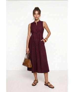 Happiness İstanbul Mandarin Collar Sleeveless A-Line Midi Dress - Red