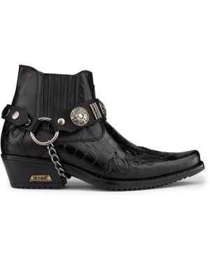 Infinity Leather Western Winklepicker Gothic Boots Crocodile - Black