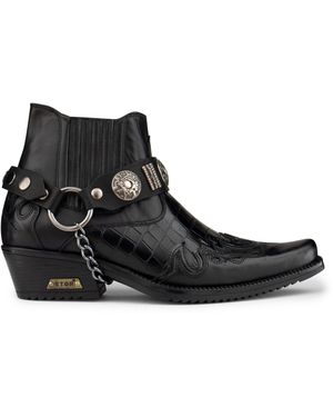 Infinity Leather Western Winklepicker Gothic Boots Crocodile - Black