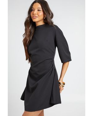 Boohoo Cinched Waist Cropped Sleeve Shift Dress - Black