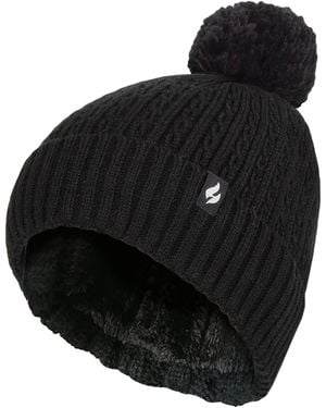 Heat Holders Ladies Thermal Cable Beanie Hat - Black