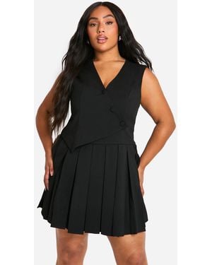 Boohoo Plus Tailored Pleated Skort Romper - Black
