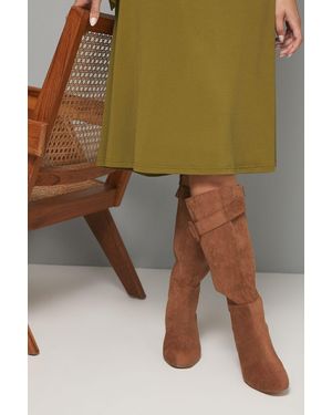 Wallis Hawthorn Faux Suede Covered Buckle Detail Square Toe Medium Block Heel Knee Boots - Green