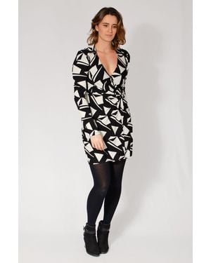 New Look Geometric Open Collared Wrap Dress - Black