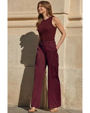 Sosandar Burgundy Wide Leg Cargo Trousers - Red