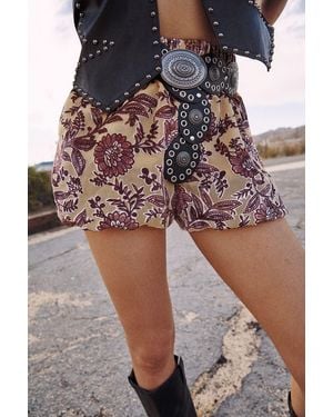 Nasty Gal Floral Devore Bumble Hem Bloomer Shorts - Natural