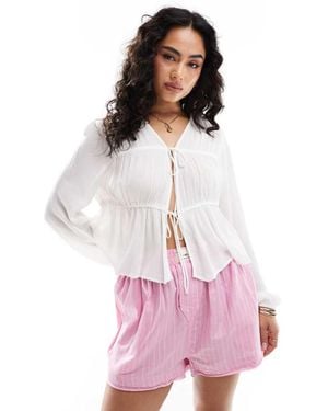 ONLY Tie Front Plisse Top - Pink