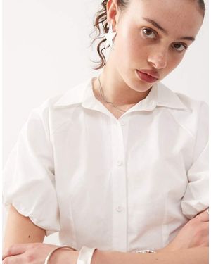 Collusion Puff Sleeve Cinched Shirt Co-Ord - White