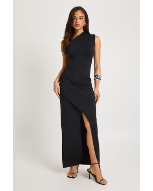Boohoo Asymmetric Drape Sculpt Slinky Maxi Dress - Black