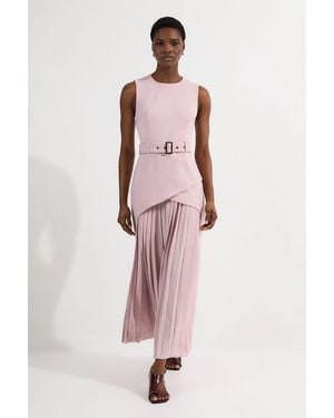 Karen Millen Ponte And Georgette Jersey Pleated Maxi Dress - Pink