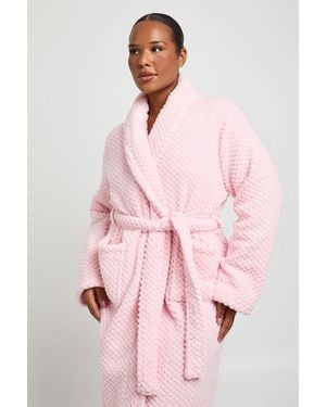 Boohoo Plus Waffle Fleece Long Dressing Gown - Pink