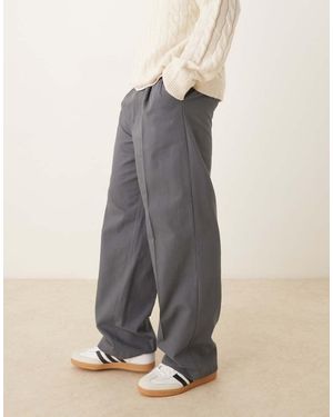 ASOS Wide Leg Trousers With Pleat Detailing - Grey