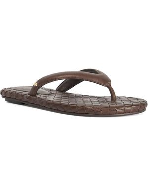 Dune Lunare Leather Woven Thong Sandals - Brown