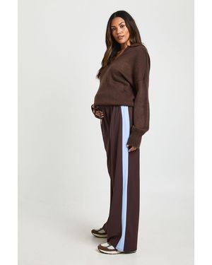 Boohoo Maternity Contrast Side Stripe Wide Leg Trousers - Brown