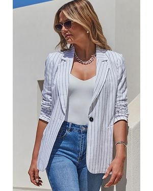 Sosandar Ivory Pinstripe Relaxed Fit Blazer - White
