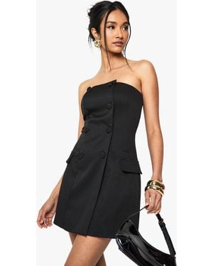 Boohoo Double Breasted Bandeau Tailored Mini Dress - Black