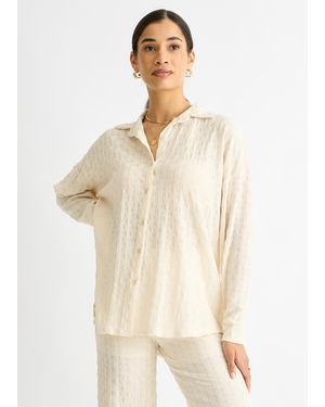 Gini London Textured Oversized Long Sleeves Shirt - Natural