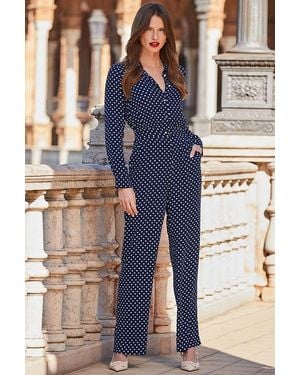 Sosandar Spot Print Straight Leg Jumpsuit - Blue