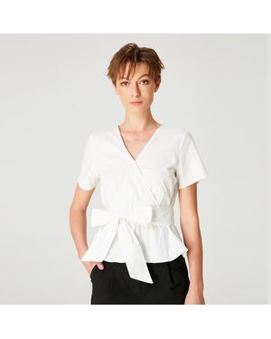 Smart & Joy Peplum Top Met Brede Strikje - Wit