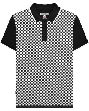 Lambretta Two Tone All-Over Print Polo Shirt Cotton - Black