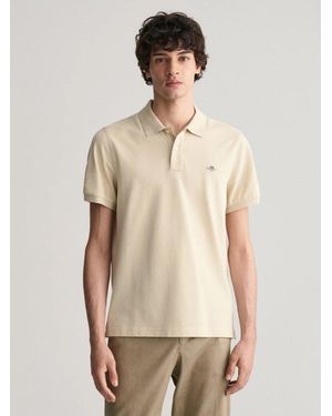 GANT Silky Shield Logo Pique Polo Shirt - Natural