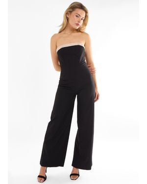 Gini London Bandeau Tailored Contrast Jumpsuit - Blue