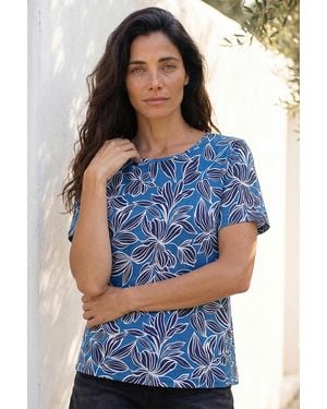 Roman Classic Leaf Print Top - Blue