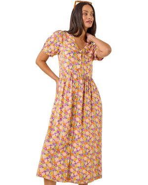 D.u.s.k Ditsy Floral Buttoned Midi Dress - Yellow