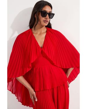 Karen Millen Pleated Cape Sleeve Plunge Neck Woven Top - Red