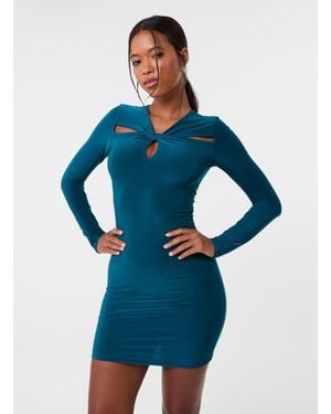 Pink Vanilla Cut Out Long Sleeve Keyhole Mini Dress - Blue