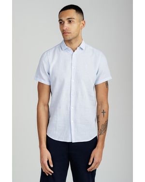 Nines Light Linen Blend Short Sleeve Button-Up Shirt - White